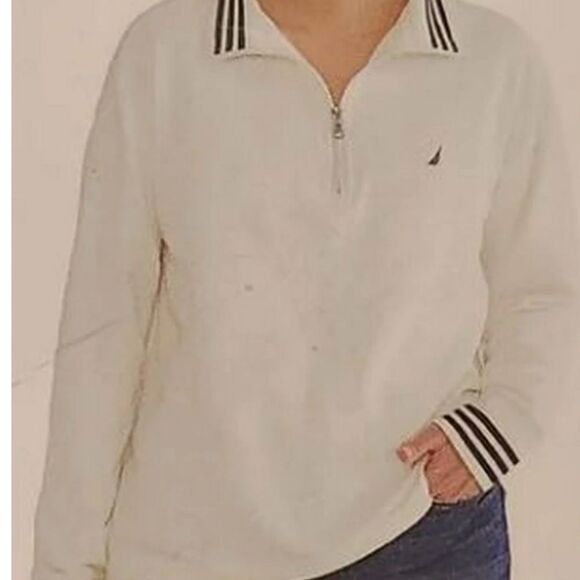 Nautica white sweater with Dark Blue Accents - Picture 1 of 10